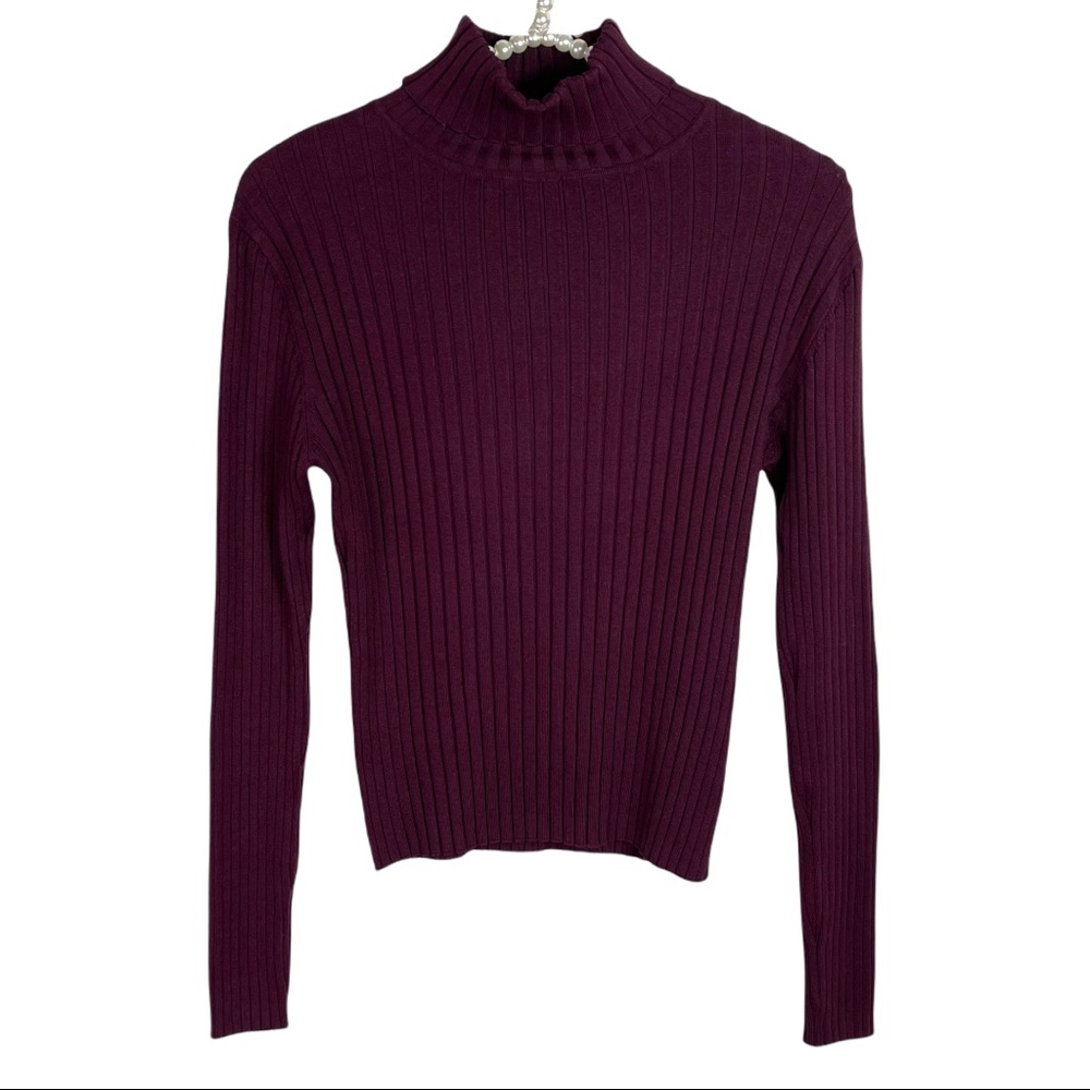 YVONNE MARIE Ribbed Slim Fit Silk Blend Turtleneck Sweater Sz L